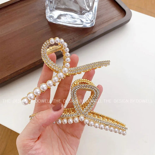 Sweet Solid Color Alloy Inlay Artificial Pearls Rhinestones Hair Claws 1 Piece