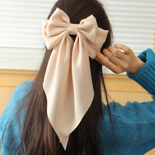 Sweet Solid Color Cloth Bow Knot Hair Clip 1 Piece