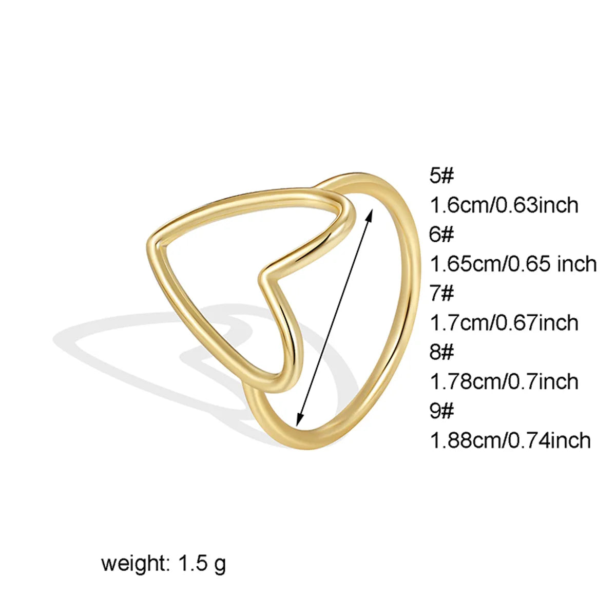 Sweet Solid Color Heart Shape Copper Plating Hollow Out 18k Gold Plated Rose Gold Plated Silver Plated Rings