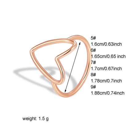 Sweet Solid Color Heart Shape Copper Plating Hollow Out 18k Gold Plated Rose Gold Plated Silver Plated Rings