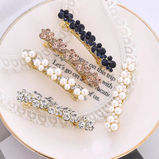 Women'S Sweet Solid Color Metal Plating Inlay Artificial Pearls Rhinestones Hair Clip