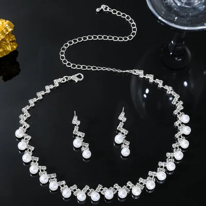 Sweet Solid Color Silver Plated Rhinestones Alloy Wholesale Earrings Necklace