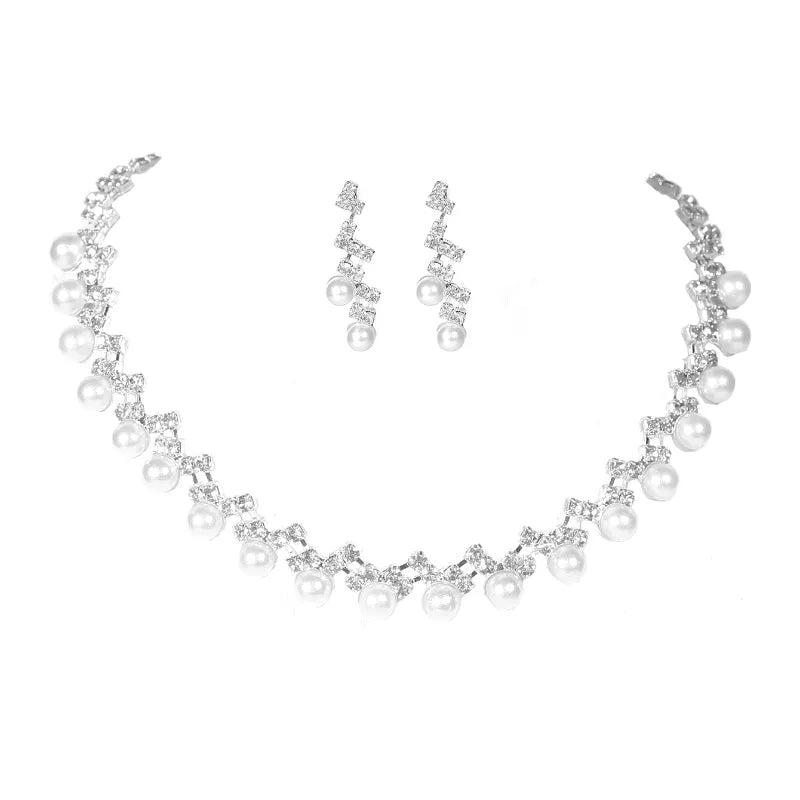 Sweet Solid Color Silver Plated Rhinestones Alloy Wholesale Earrings Necklace