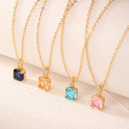 Wholesale Sweet Square 304 Stainless Steel Copper Plating Inlay K Gold Plated Zircon Pendant Necklace