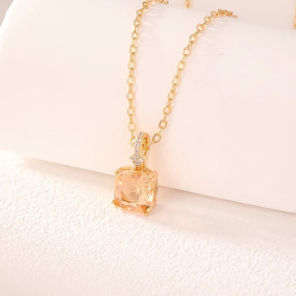 Wholesale Sweet Square 304 Stainless Steel Copper Plating Inlay K Gold Plated Zircon Pendant Necklace