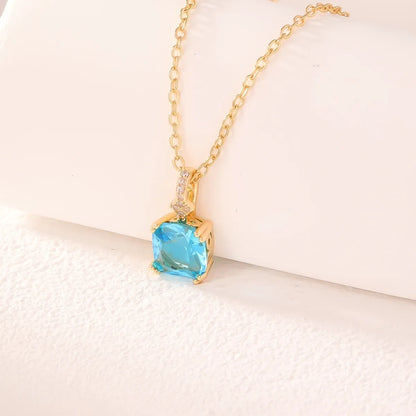 Wholesale Sweet Square 304 Stainless Steel Copper Plating Inlay K Gold Plated Zircon Pendant Necklace