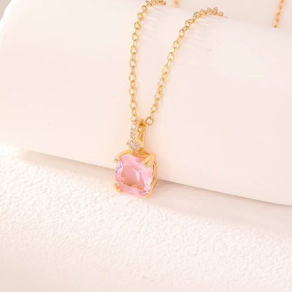 Wholesale Sweet Square 304 Stainless Steel Copper Plating Inlay K Gold Plated Zircon Pendant Necklace