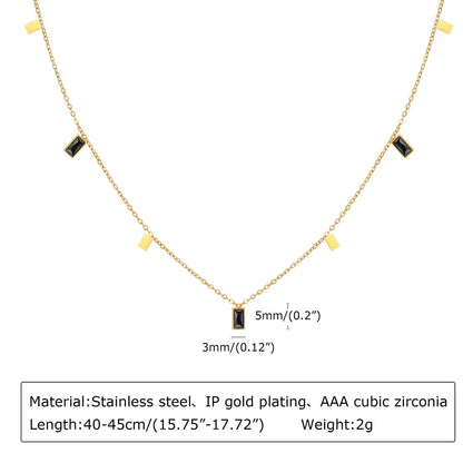 304 Stainless Steel 18K Gold Plated Sweet Plating Inlay Square Zircon Necklace