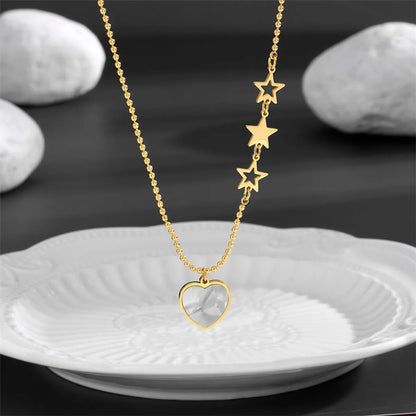 Sweet Star Heart Shape Titanium Steel Inlay Shell Pendant Necklace