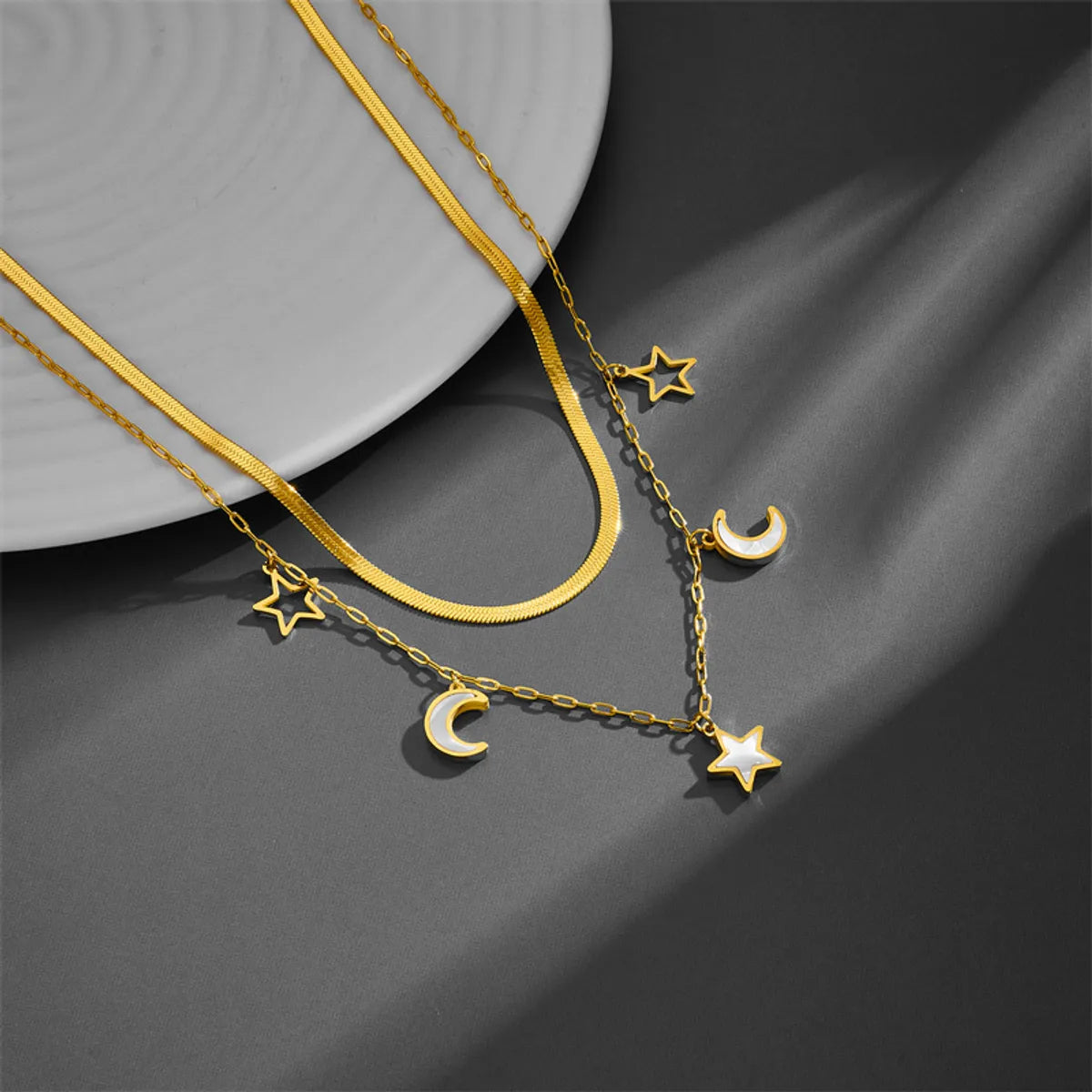 Sweet Star Moon Titanium Steel Plating Pendant Necklace