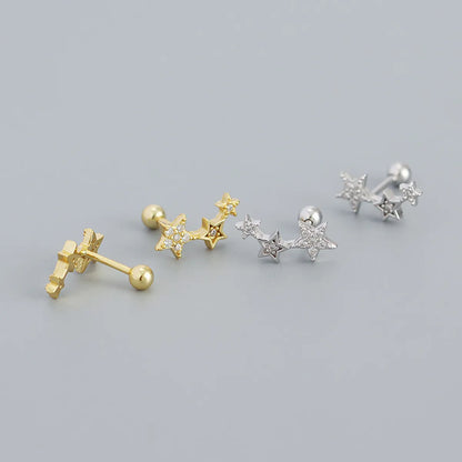 Sweet Star Sterling Silver Ear Studs Plating Zircon 925 Silver Earrings