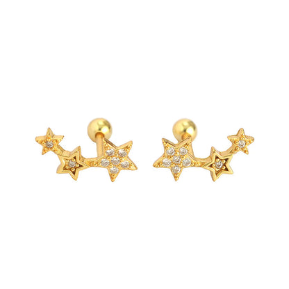 Sweet Star Sterling Silver Ear Studs Plating Zircon 925 Silver Earrings