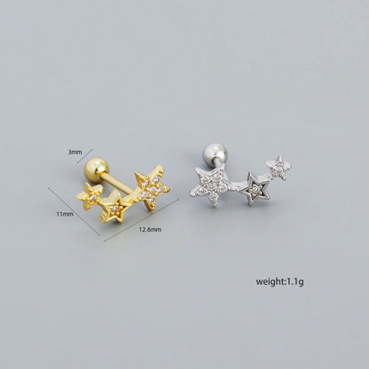 Sweet Star Sterling Silver Ear Studs Plating Zircon 925 Silver Earrings