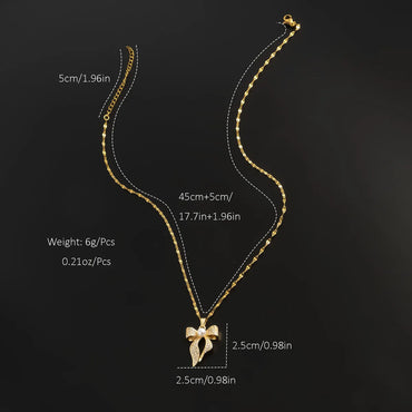 Sweet Streetwear Bow Knot Stainless Steel Plating Inlay Pearl Zircon 18k Gold Plated Pendant Necklace