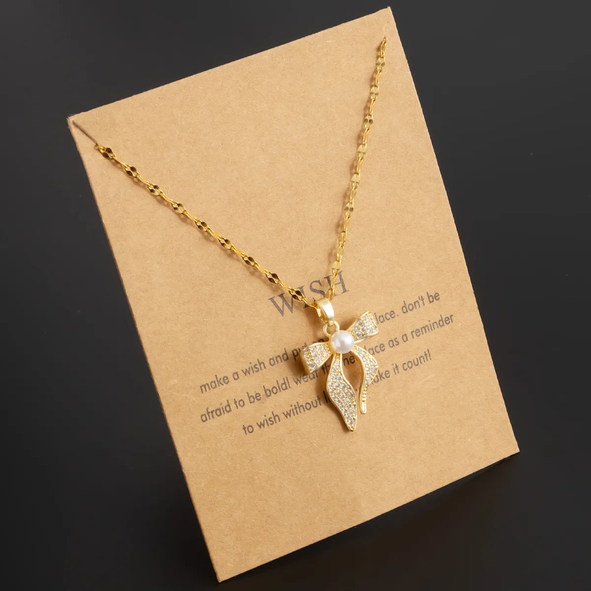 Sweet Streetwear Bow Knot Stainless Steel Plating Inlay Pearl Zircon 18k Gold Plated Pendant Necklace