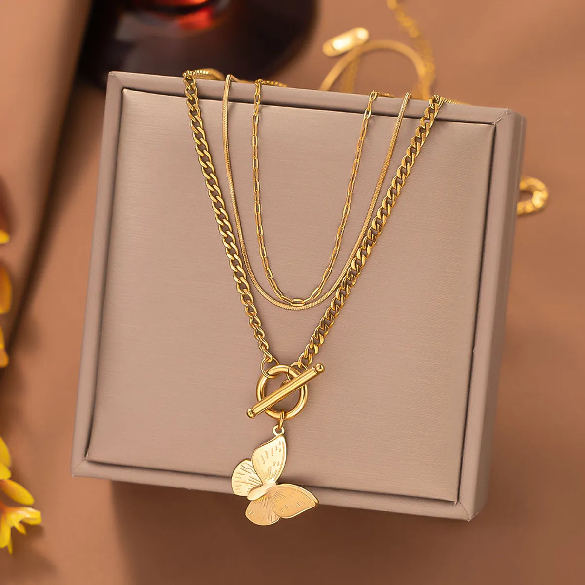 Sweet Streetwear Butterfly Titanium Steel Plating Necklace