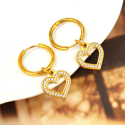 Wholesale Sweet Streetwear Heart Shape Titanium Steel Plating Inlay Artificial Diamond Earrings Necklace