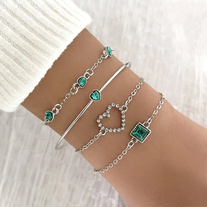 Sweet Streetwear Square Heart Shape Metal Inlay Artificial Gemstones Women'S Bracelets