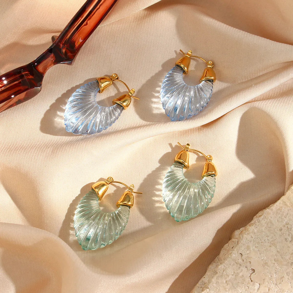 Sweet Stripe Transparent Arylic Gold Plated Earrings