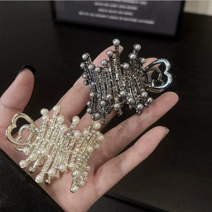 Sweet Stripe Metal Plating Inlay Artificial Pearls Rhinestones Hair Claws