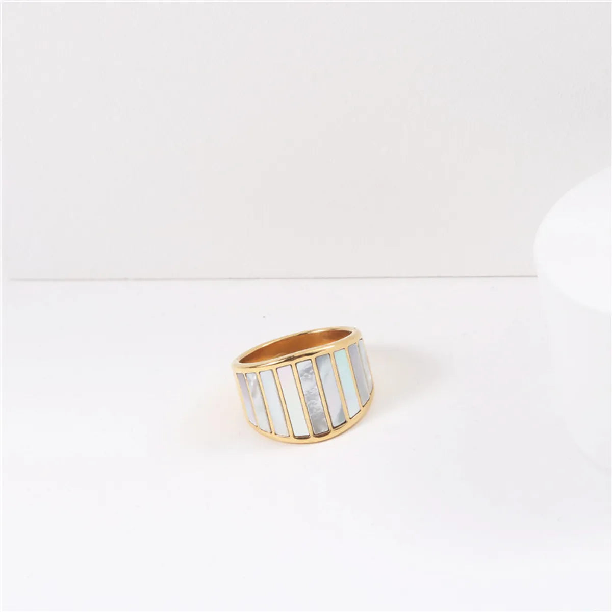 Sweet Stripe Titanium Steel Inlaid Shell Rings