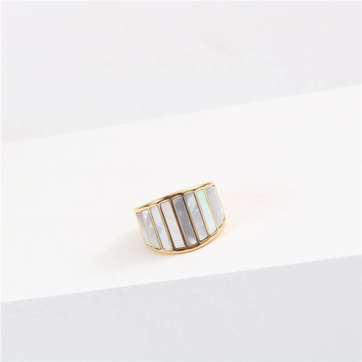 Sweet Stripe Titanium Steel Inlaid Shell Rings