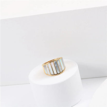 Sweet Stripe Titanium Steel Inlaid Shell Rings