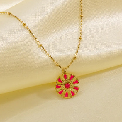 Sweet Sun Titanium Steel Enamel Inlay Natural Stone Pendant Necklace