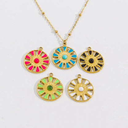 Sweet Sun Titanium Steel Enamel Inlay Natural Stone Pendant Necklace