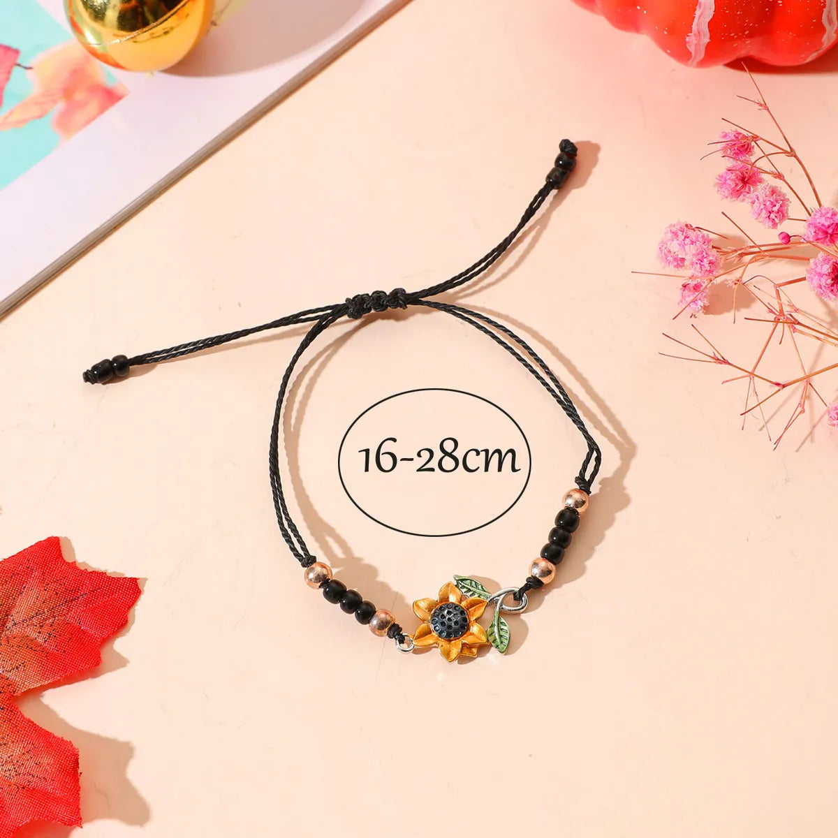 Sweet Sunflower Plant Bee Ccb Pu Leather Alloy Enamel Plating Inlay Rhinestones Gold Plated Rhodium Plated Unisex Drawstring Bracelets