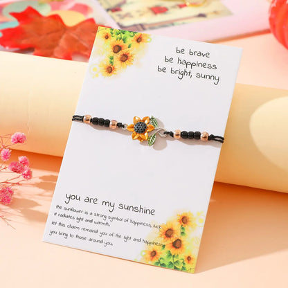 Sweet Sunflower Plant Bee Ccb Pu Leather Alloy Enamel Plating Inlay Rhinestones Gold Plated Rhodium Plated Unisex Drawstring Bracelets