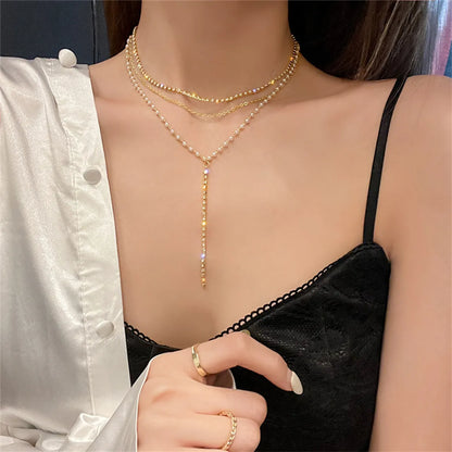 Sweet Tassel Imitation Pearl Alloy Rhinestone Women'S Layered Necklaces