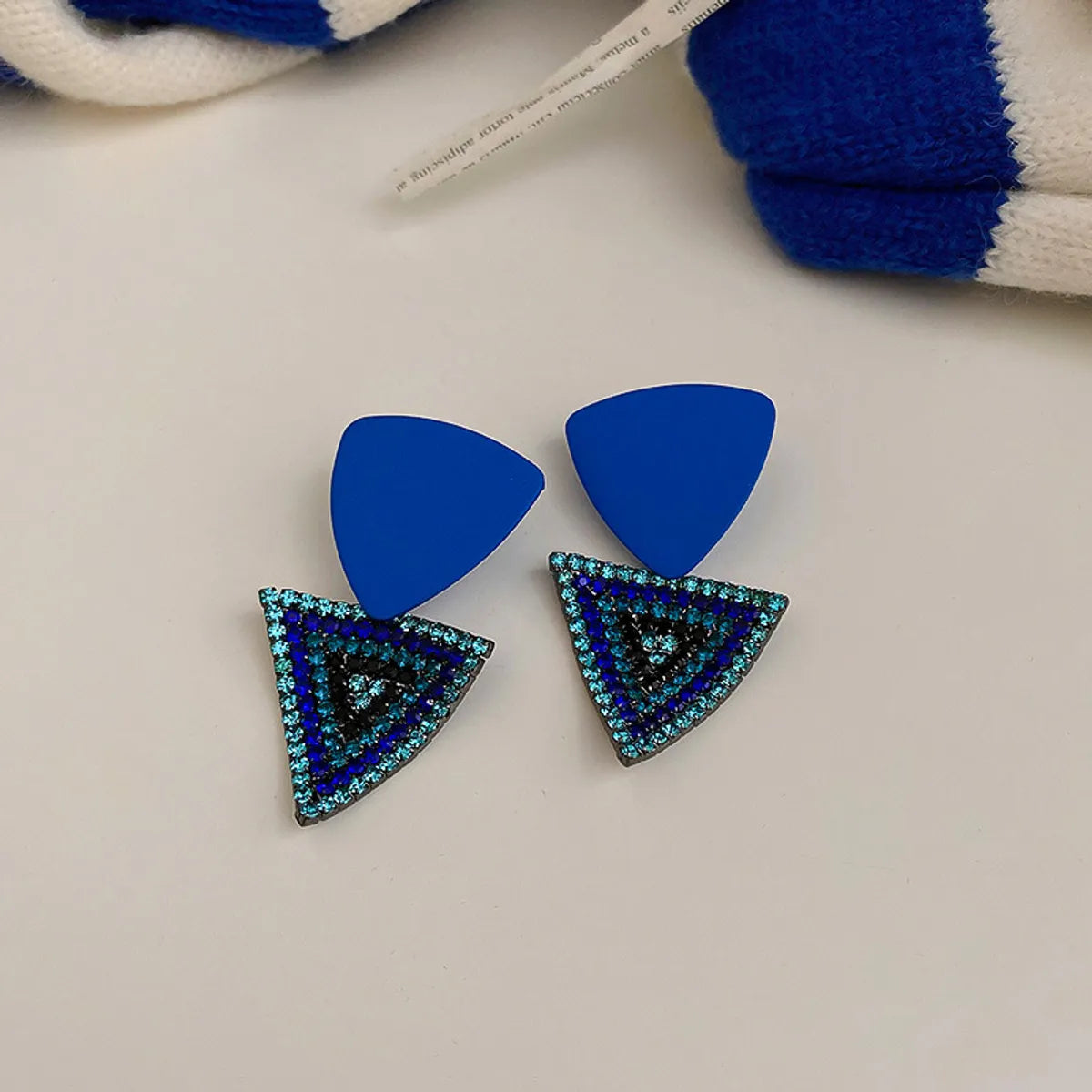 Sweet Triangle Square Heart Shape Alloy Stoving Varnish Inlay Rhinestones Women'S Earrings