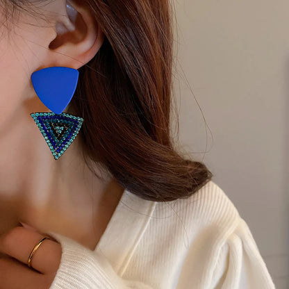 Sweet Triangle Square Heart Shape Alloy Stoving Varnish Inlay Rhinestones Women'S Earrings