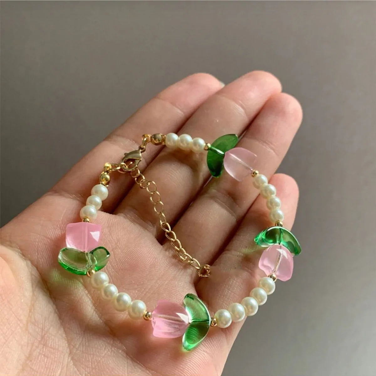 Sweet Tulip Alloy Beaded Women'S Bracelets Necklace