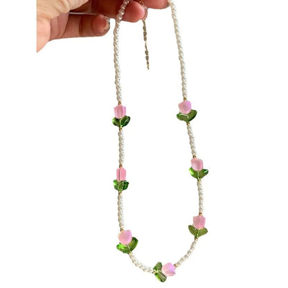 Sweet Tulip Alloy Beaded Women'S Bracelets Necklace