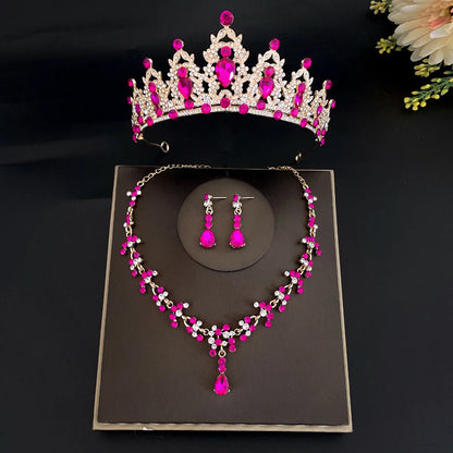 Sweet Water Droplets Heart Shape Alloy Plating Inlay Rhinestones Women'S Crown Earrings Necklace