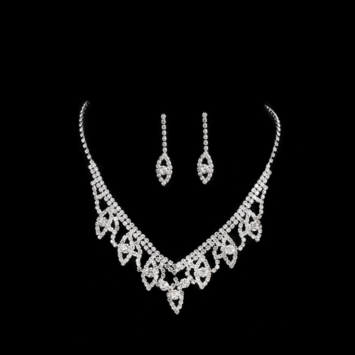 Sweet Water Droplets Tassel Eye Rhinestone Copper Plating Earrings Necklace 2 Piece Set