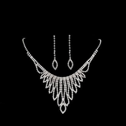 Sweet Water Droplets Tassel Eye Rhinestone Copper Plating Earrings Necklace 2 Piece Set