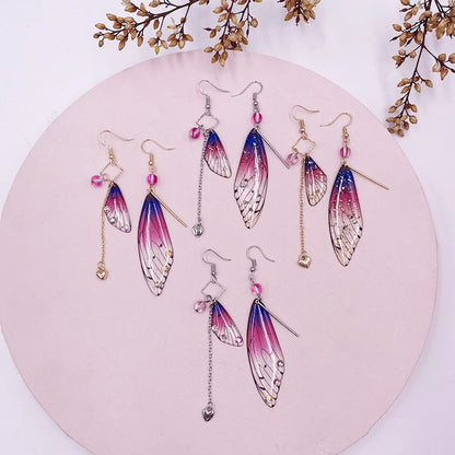 Sweet Wings Alloy Plastic Asymmetrical Rhinestones Women's Drop Earrings 1 Pair