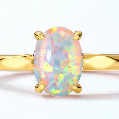 Synthetic Opal Simple 925 Silver Gold-plated Female Geometric 10k Gold Ring