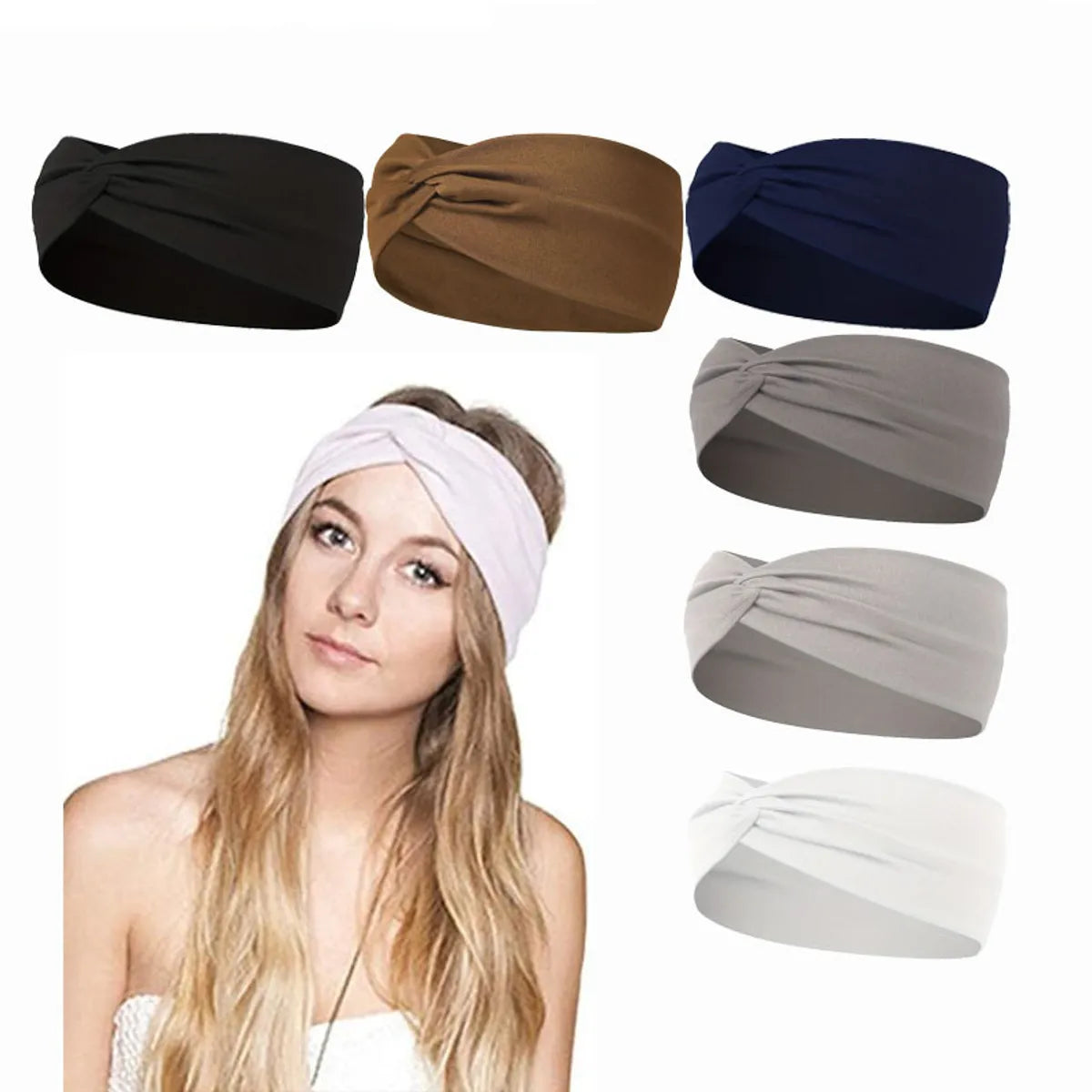 Solid Color Knotted Hair Band Elastic Wide Hair Band Non-Slip Headband For Gym Exercise Yoga