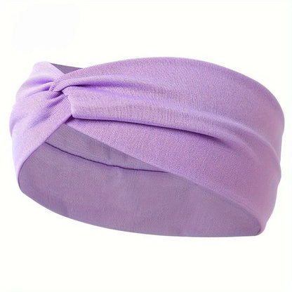 Solid Color Knotted Hair Band Elastic Wide Hair Band Non-Slip Headband For Gym Exercise Yoga