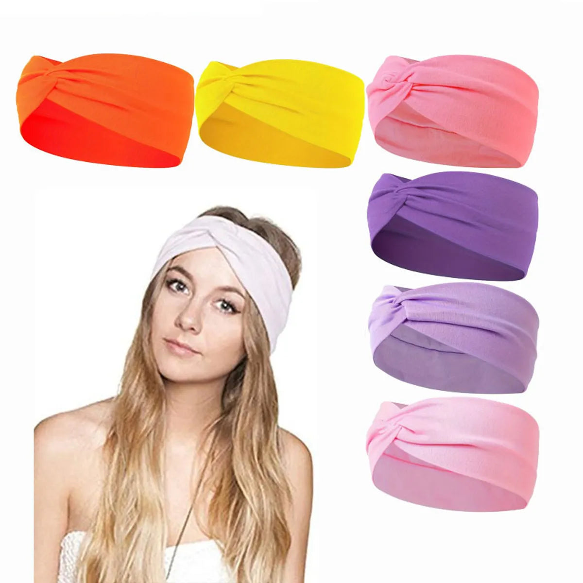 Solid Color Knotted Hair Band Elastic Wide Hair Band Non-Slip Headband For Gym Exercise Yoga