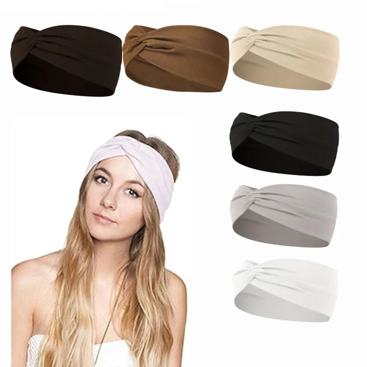 Solid Color Knotted Hair Band Elastic Wide Hair Band Non-Slip Headband For Gym Exercise Yoga