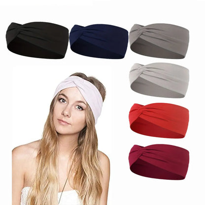 Solid Color Knotted Hair Band Elastic Wide Hair Band Non-Slip Headband For Gym Exercise Yoga