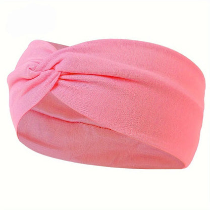 Solid Color Knotted Hair Band Elastic Wide Hair Band Non-Slip Headband For Gym Exercise Yoga