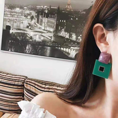 Texture Square Geometric Acrylic Contrast Color Earrings