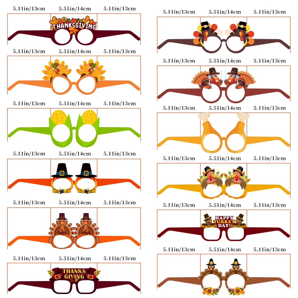 Thanksgiving Cute Cartoon Paper Party Festival Glasses