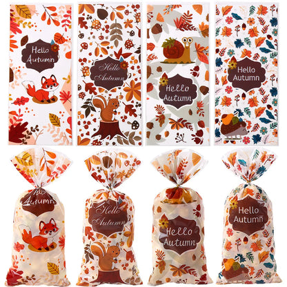 Thanksgiving Maple Leaf Squirrel Autumn Harvest Party Cellophane Biscuit Snack Gift Bag OPP Transparent Flat Pocket